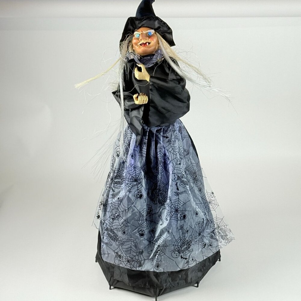 Fiber Optic Witch With Broom w/ Spider Web Cape  Light Up Halloween Decor